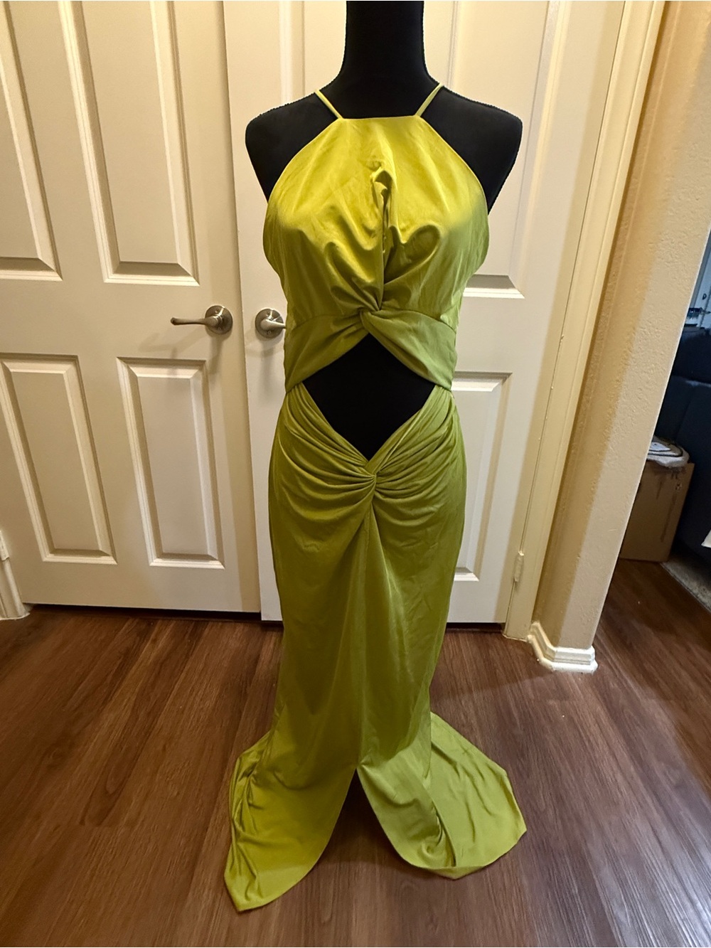 Fashion Nova Lime Green Cutout Halter Prom Gown